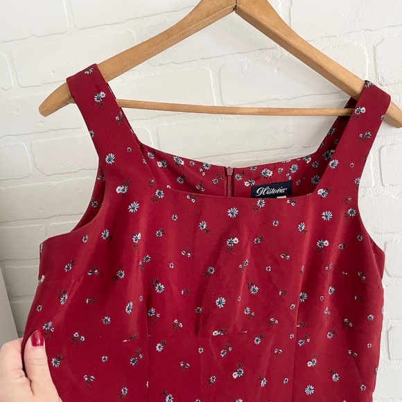 Vintage 90s Maxi dress Empire waist Sleeveless Floral Dark Red Burgundy Sz 13 - Picture 3 of 14